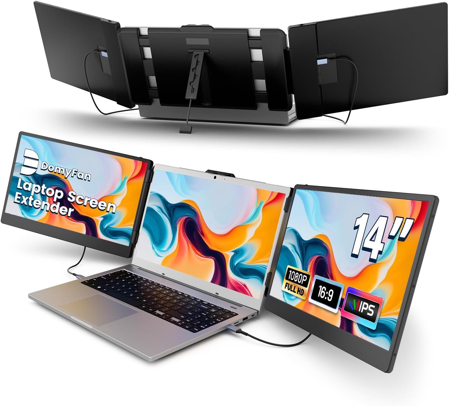 Extension D'Écran Triple Pour Ordinateur Portable - 14" IPS FHD - Ultra Mince, Aluminium - USB-C/HDMI - Plug & Play Pour Mac Et Windows